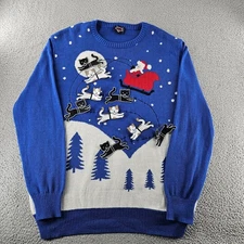 Well Worn Ugly Christmas Sweater Womens XXL Blue Santa Cats Winter Holiday