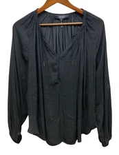 Isabel Marant Blouse Size 42 Black Keyhole Sheer Polyester Satin