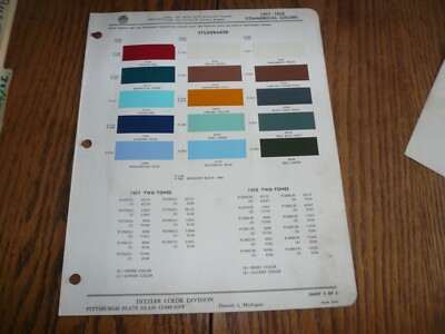 1957 - 58 Studebaker Commercial DuPont Delux Color Chip Paint Sample