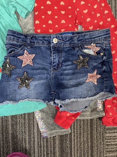 girls size 10-12 bundle. pants swimsuit shorts t-shirt. sequins heart animals - Picture 4 of 11