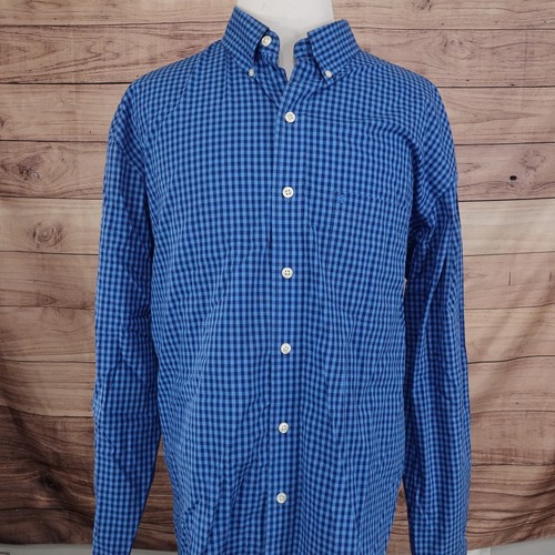 IZOD PREMIUM ESSENTIALS BLUE GINGHAM CHECK BUTTON UP SHIRT MENS 2XLT TALL - Picture 3 of 6