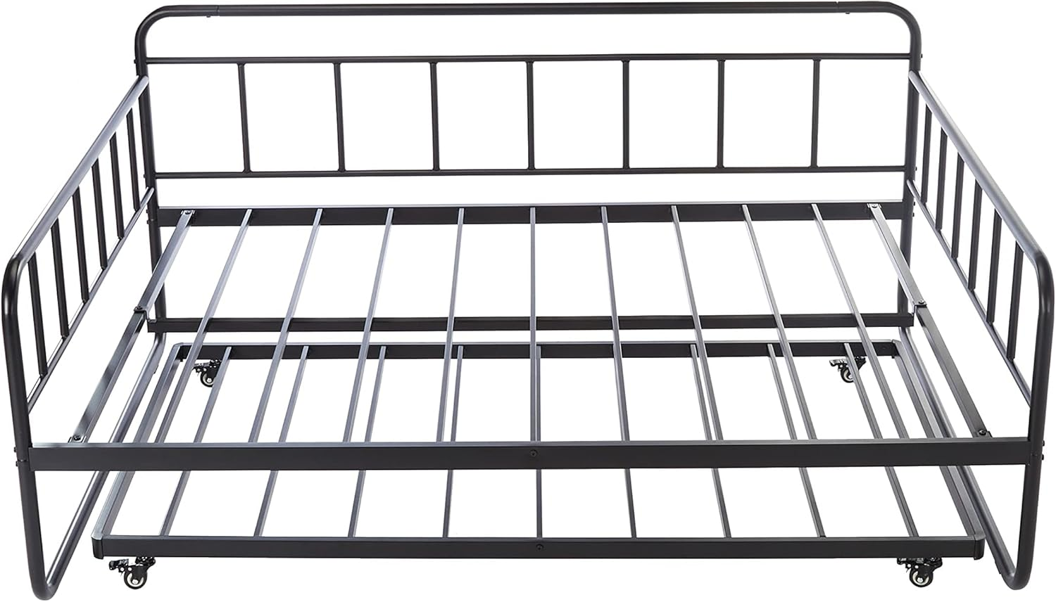 Space-Saving Full Daybed with Twin Trundle Bed Frame - Sturdy Steel Slat Support
