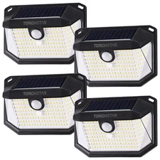 4-Pack Solar Motion Sensor Lights Outdoor, IP65 Waterproof, 6500K Pure White