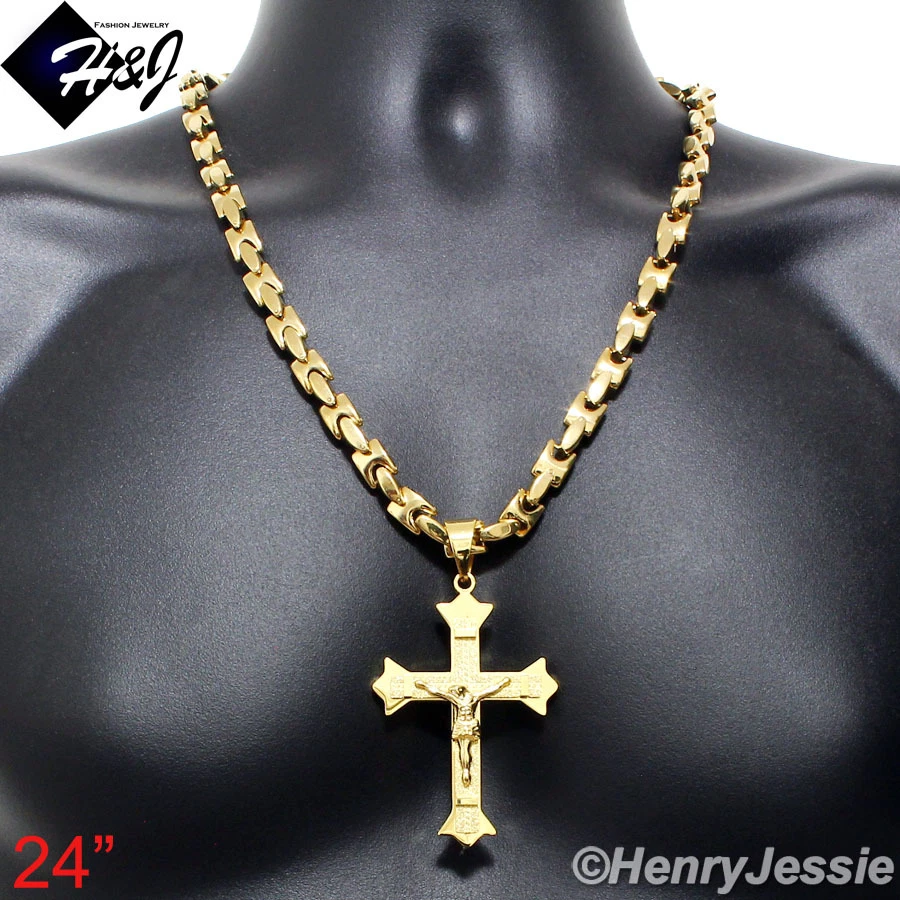18-40"Stainless Steel 8mm Gold Plated Bones Necklace Bracelet Cross Pendant*J28 - Image 2 of 4