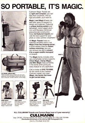 Cullmann Tripod Famingdale NY Portable Magic Man Bag Vintage Print Ad 1990