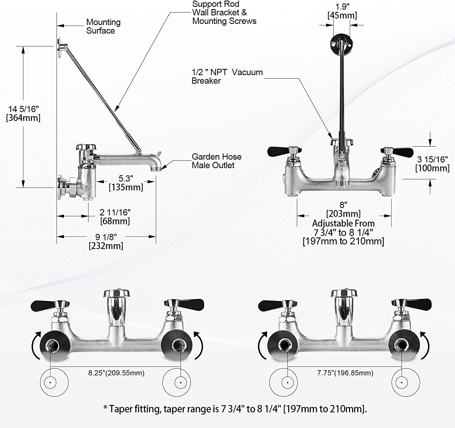 Mop Sink Faucet Service Sink Faucet with Vacuum Breaker, Pail Hook