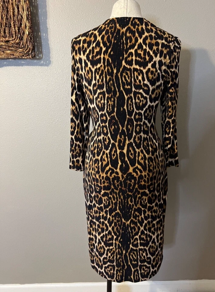 Anne Klein платье 8 коричневый черный животное 3/4 длинным рукавом эластичной искусственного надежном - Изображение 4 из 4