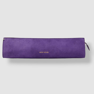 $448 Manu Atelier Women's Purple Pencil Box Suede Purse Clutch Shoulder Bag