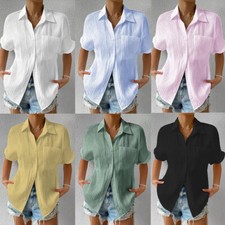 Ladies Tops Blouse T Shirts Short Sleeve Tee Button Summer Casual Loose Solid