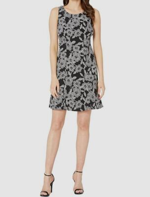$345 Elliott Lauren Women's Black Check Point Floral Sleeveless Dress Size 12