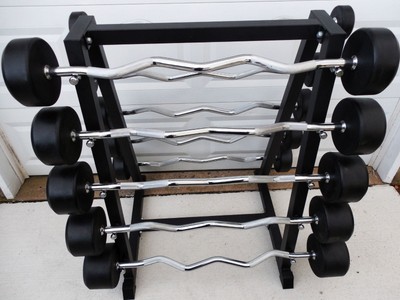 Ez Curl Barbell Set Rack 20 110 Lbs Urethane Ez Curl Barbell Set