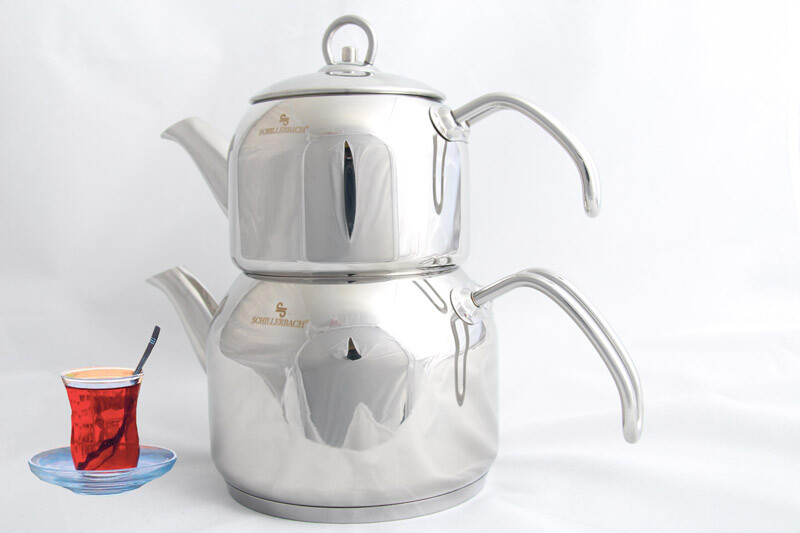 Mini Türkischer Teekocher 2,25 Liter Set Caydanlik Teekanne Edelstahl Kanne