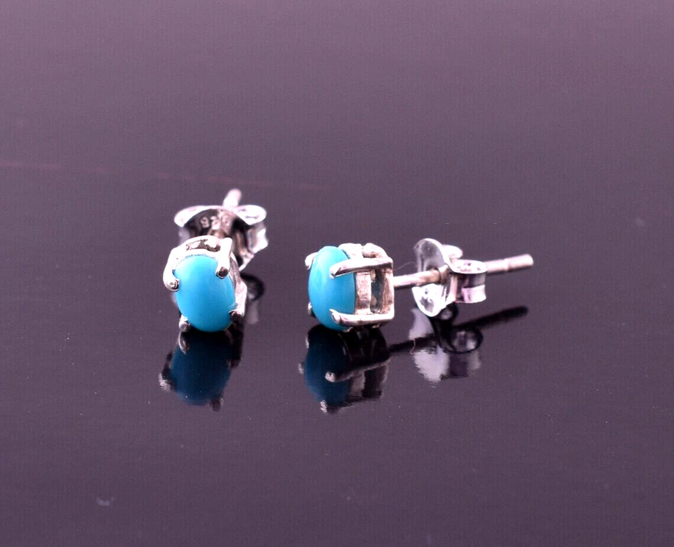 925 Sterling Silver Natural Sleeping Beauty Turquoise Oval 4x6 Cab Stud Earrings - Image 2 of 4