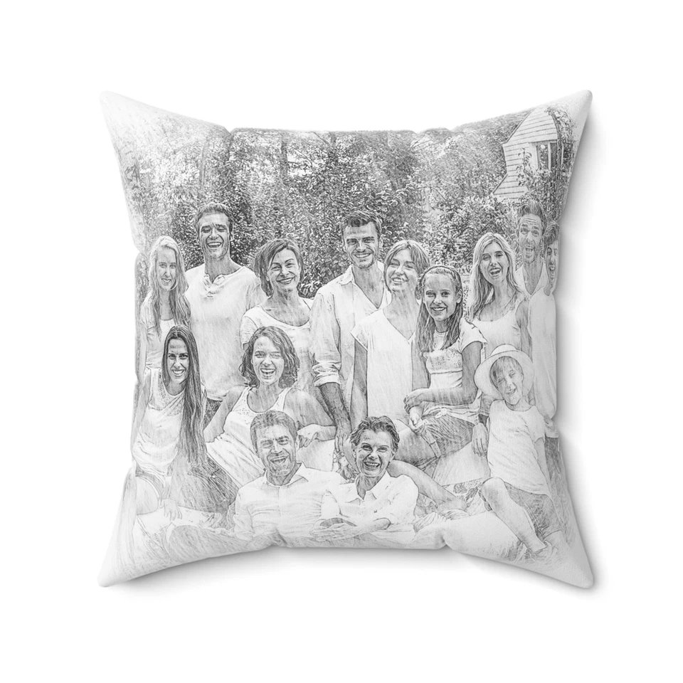 Personalized Faux Suede Square Pillow 18''×18'' | Pencil Sketch Effect | Custom - Imagem 2 de 4