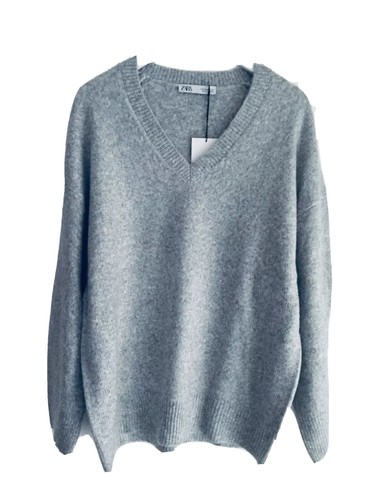 GREY RIBBED KNIT SWEATER JUMPER SIZE 