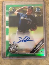 2019 Bowman Chrome Zack Brown Green Atomic Cracked Ice ref auto /99 RC Brewers