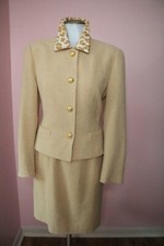 Escada Womens 38 8 Pretty Nubby Leopard Camel Beige Dress Jacket Vintage Suit