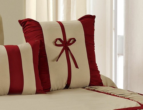 HIG 7 Piece MARMA Ruffle & Patchwork Comforter Sets Grey Taupe Queen King - Picture 12 of 14