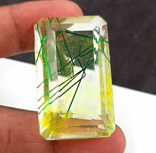 133 Ct Bi Color Rutilated Quartz Emerald Cut EGL Certified Gemstone 41x25mm 4SUB - Picture 2 of 6