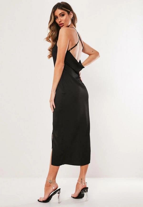 MISSGUIDED Black Satin Strappy Cross Back Midi Dress SIZE UK 6 /EU 34