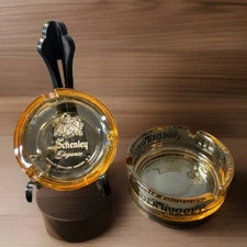Pair Carnival Glass Ashtrays Golden Nugget Vegas Schenley Whiskey Man Cave Bar