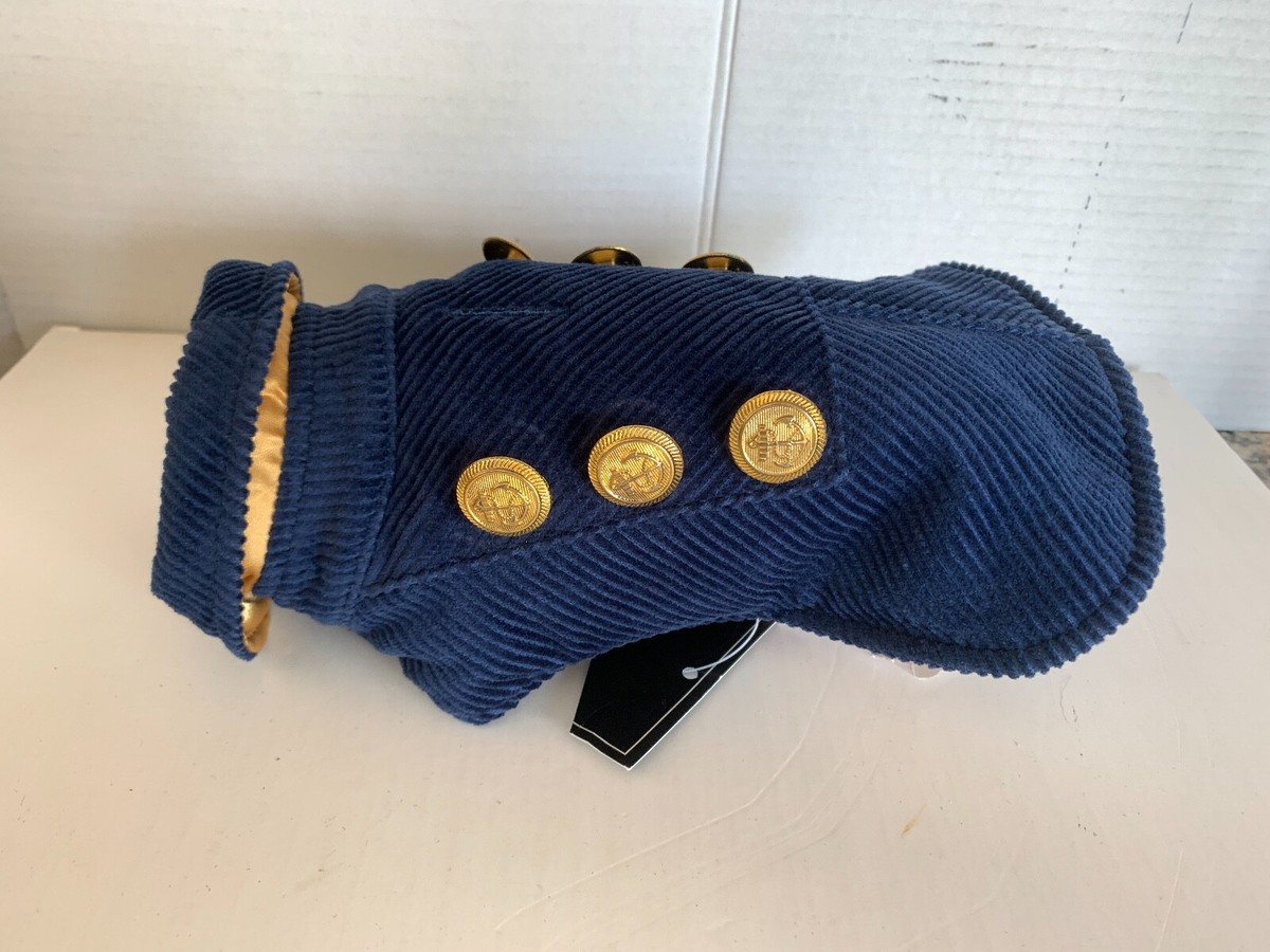 POSH Small Dog Jacket Coat Outfit Navy Corduroy Anchor Buttons
