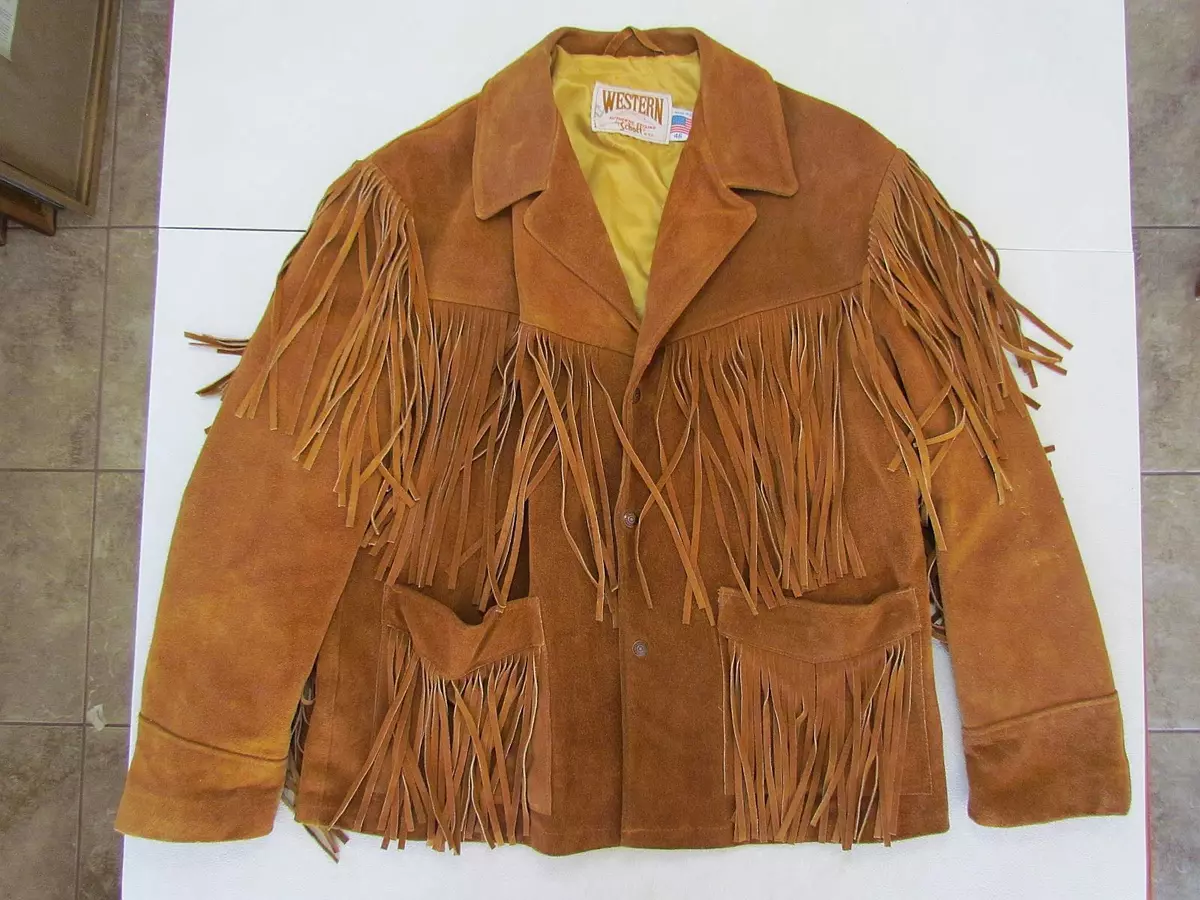 VTG 70s Schott Western Roughout Suede Leather Fringe Jacket Mens 46 Rancher Coat
