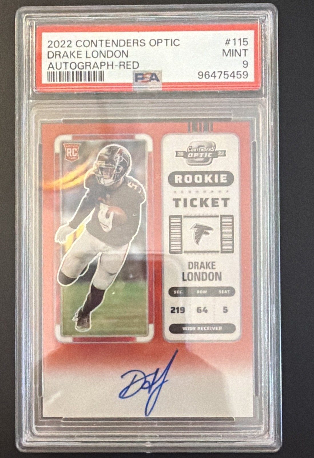 2022 Panini Contenders Optic Red - Drake London Rookie (RC) /149 Auto PSA 9 #115