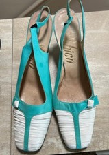 Vintage El Chico from Spain Shoes. 1970's white turquoise. Size 9 AA. 3" heel
