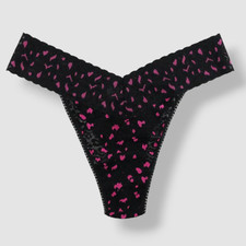  25 Hanky Panky Women Black Leopard Orignal Rise Lace Thong Panty Size OS 4-14 