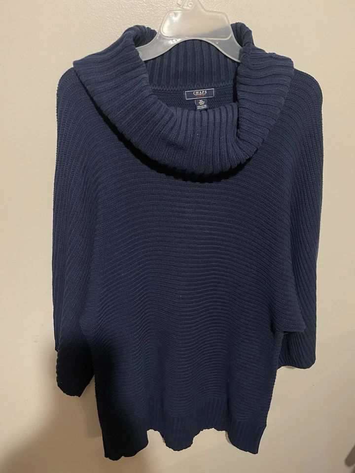 Suéter acanalado azul marino cuello alto XL Chaps para mujer Foto 2 de 4