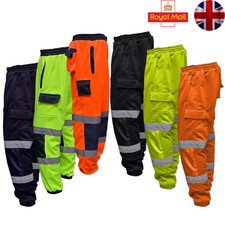Mens Hi Vis Viz Fleece Trousers Jogging Bottoms Safety Work Joggers Sweat Pants
