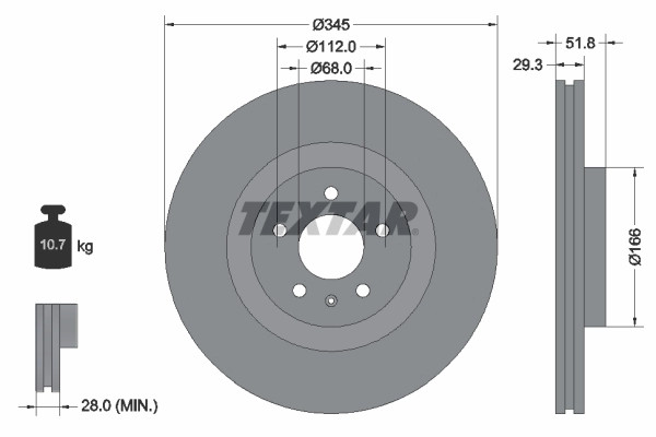 2Er-Set 2Er Set Bremsscheibe Textar 92160205 Audi 8K0615301B Seat 8K0615301B-image