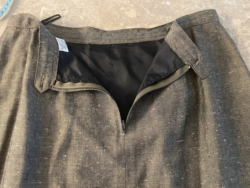 Skirt Womens 16 Brown Linen Career Lined Slit Knee Length Ladies - Image 3 of 4