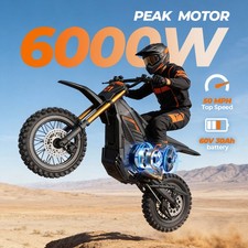 Electric Dirt Bike 6000W Peak 60V 30Ah Off Road E Motorcycle 50mph &60mi Adult