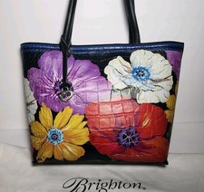 BRIGHTON PAINTED POPPIES COLLECTION GENUINE LEATHER POPPY TOTE HANDBAG MR$470.00