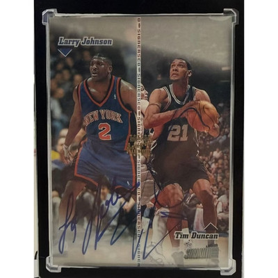1998-99 Topps Stadium Club Co-Signers Larry Johnson - Tim Duncan Auto