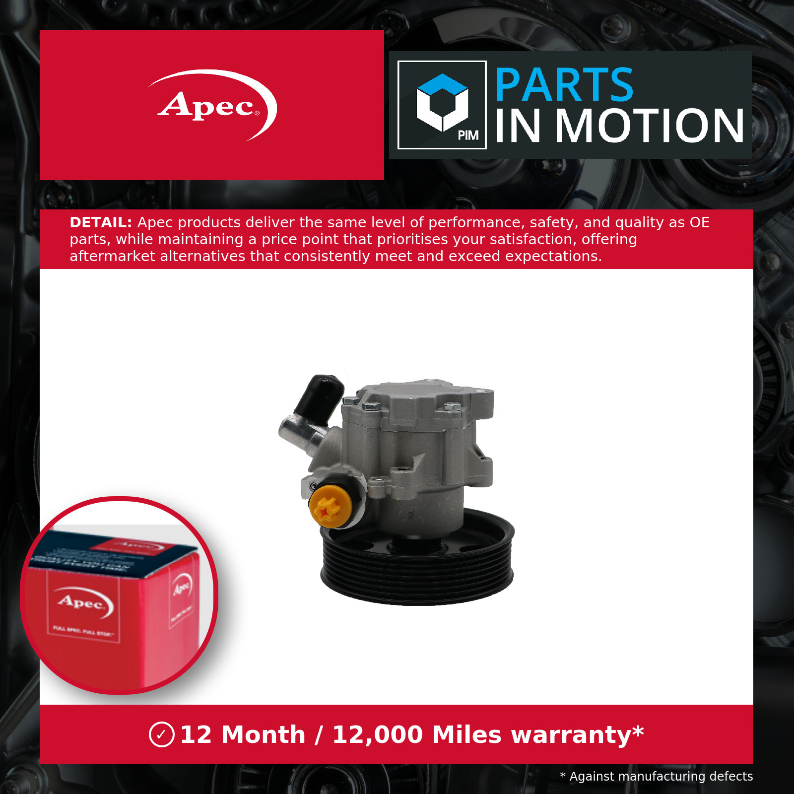 Power Steering Pump APS1143 Apec PAS Genuine Top Quality Guaranteed New