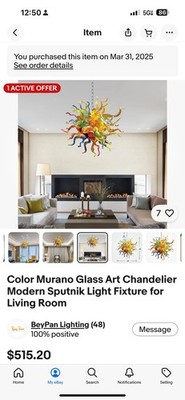 Color Murano Glass Art Chandelier Modern Sputnik Light Fixture for Living Room