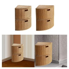 Woven Storage Basket Stackable Two Tier Corner Organizer for Bedroom Closet