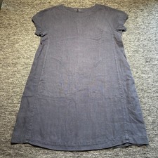 Seasalt Primary Leinenkleid Damen UK14 Petite Navy Grau Kurzarm Taschen