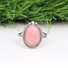 Natural Pink Opal Ring 925 Sterling Silver handmade Gemstone Ring For Women's
