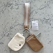  NWT Lululemon Dual Pouch Wristlet Lite Mocha - Wordmark 