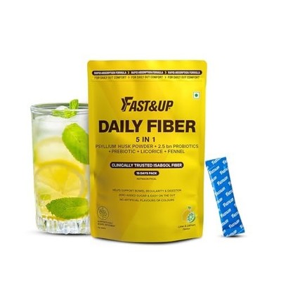 Fast&Up Daily Fiber Isabgol Psyllium Husk Powder Lime Lemon 15 Servings Pack