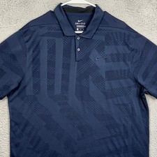 Nike Polo Shirt Mens XL Blue Dri-Fit Golf Rugby Graphic Performance Swoosh EUC