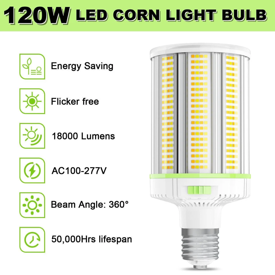 6PC E39 120W Warehouse LED Corn Light Bulb 4.5K/5K/5.7K CCT Replace 450W MH/HPS - Image 3 of 4