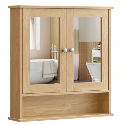 Mirrored Bathroom Wall Cabinet Double Door Medicine Storage Organizer Wood