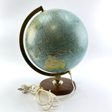 Retro Leuchtglobus 38cm | Weltglobus Lampe Vintage | Holzfuß Messing Deko