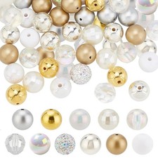 PH PandaHall 102PCS Crystal Bubblegum Beads, 16mm Clear Silver Gold Chunk Acr...