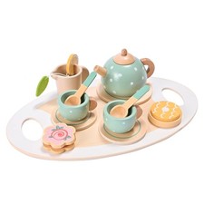 15pcs Wooden Tea Set for Little Girls, Wooden Toys, Toddler Tea Set Play Kitc...